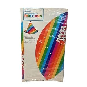 Vintage Hallmark New Year's Eve Party Cone Hats Pride Rainbow Striped Paper